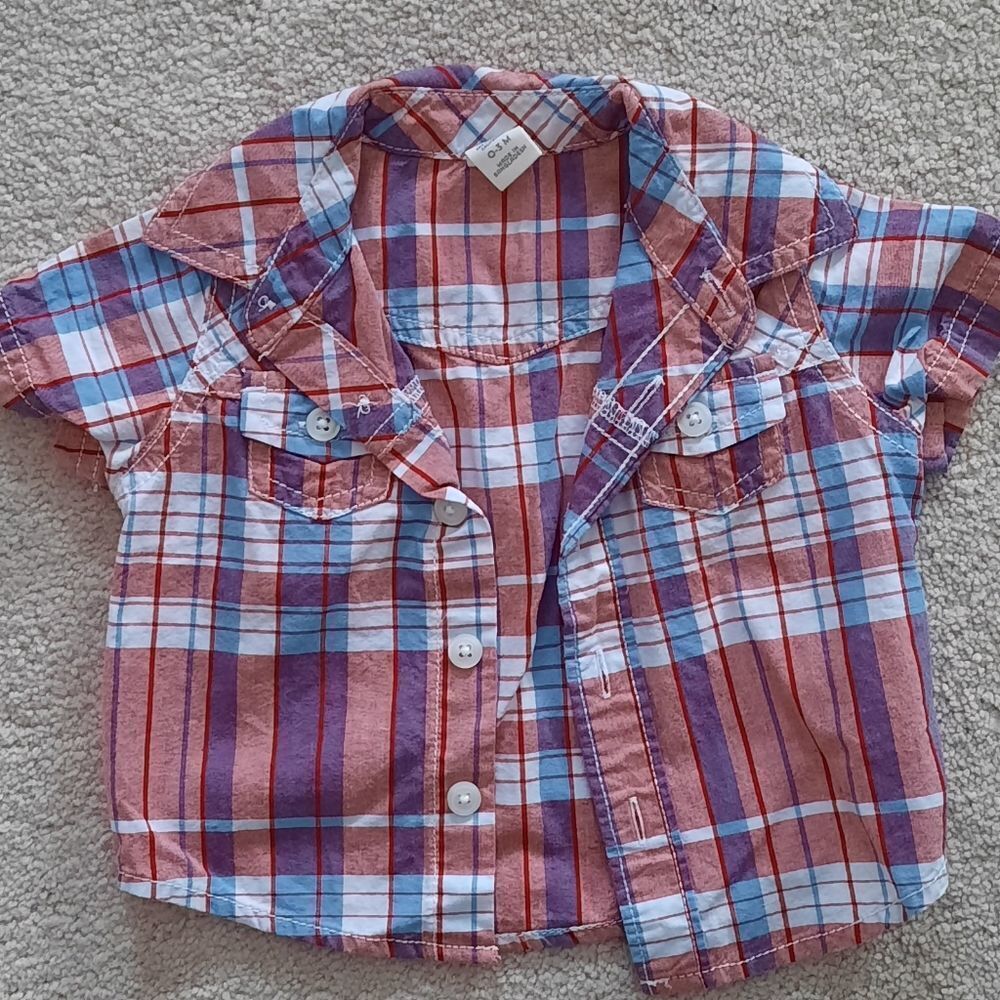 Button down, plaid, collared shirt.